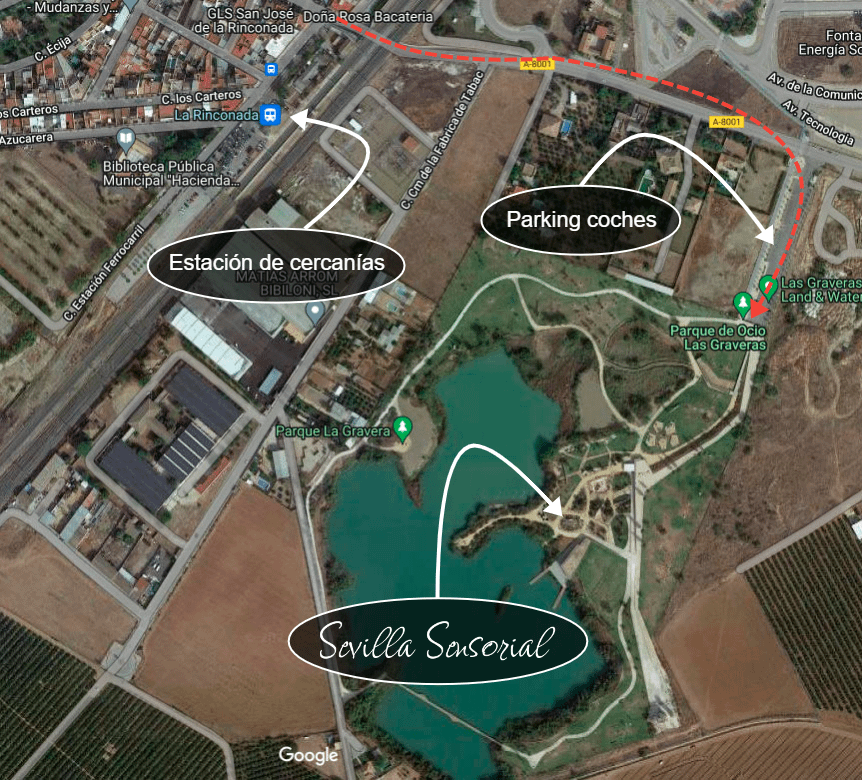 Acceso Tren Cercanías y Coche al encuentro de yoga Sevilla Sensorial 13 mayo 2022